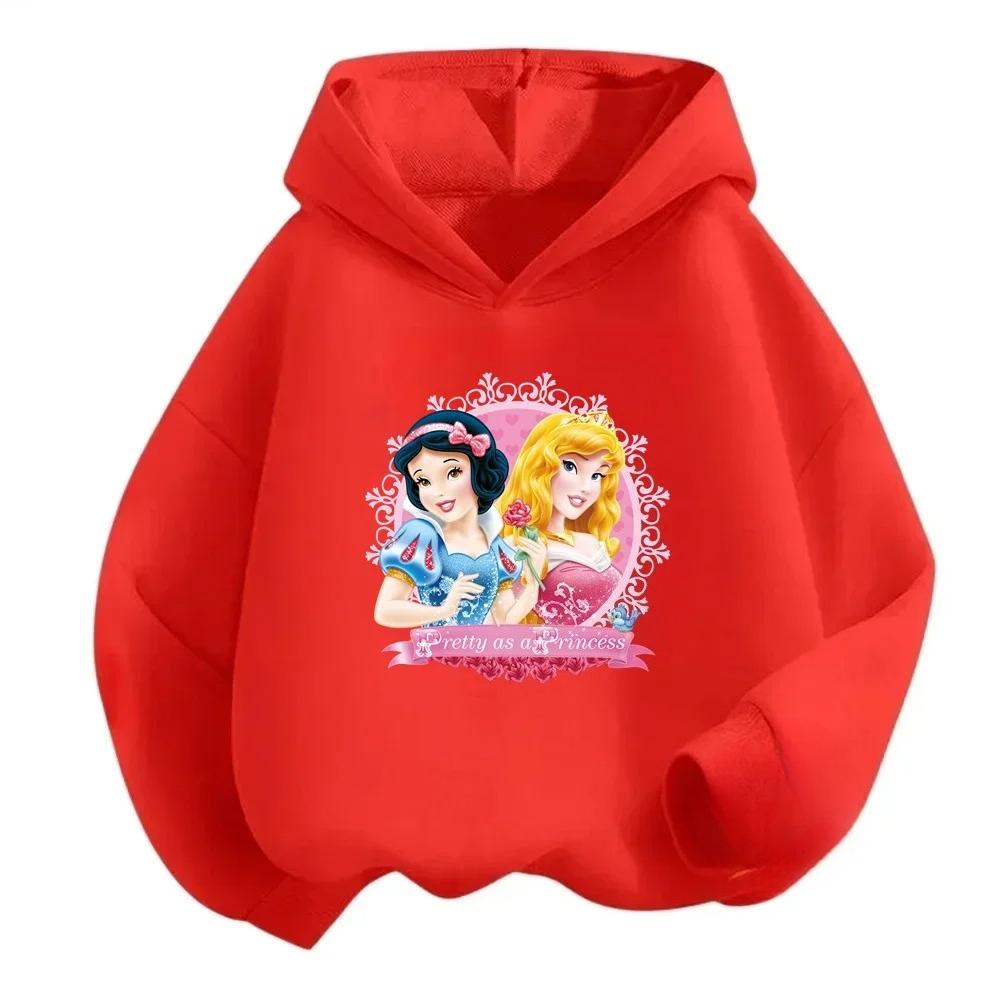 Casual Girls Hoodie with Lovely Cartoon Princess Characters Graphic On Chest, Long Sleeve Soft Sweatshirt, Nice Gift for Girls Daily Outdoor Wear