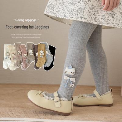 New Spring Summer Girls' Cute Polka Dot Cat Flower Bow Tights: Sweet and Versatile.