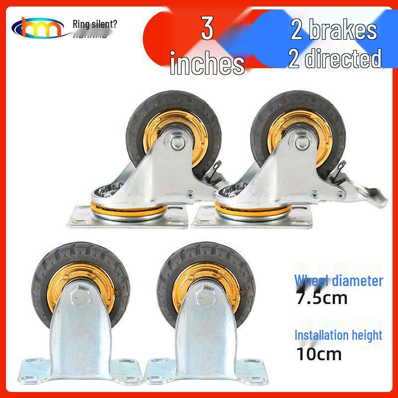 Schwerlast-Gummi-Lenkrollen mit Bremse - Doppelt gelagert, Größen 3/4/5 Zoll