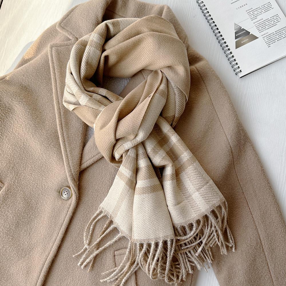 Double-sided Imitation Cashmere Tassel Autumn and Winter Scarf High End and Versatile Mid Length Plaid Couple Scarf for Men