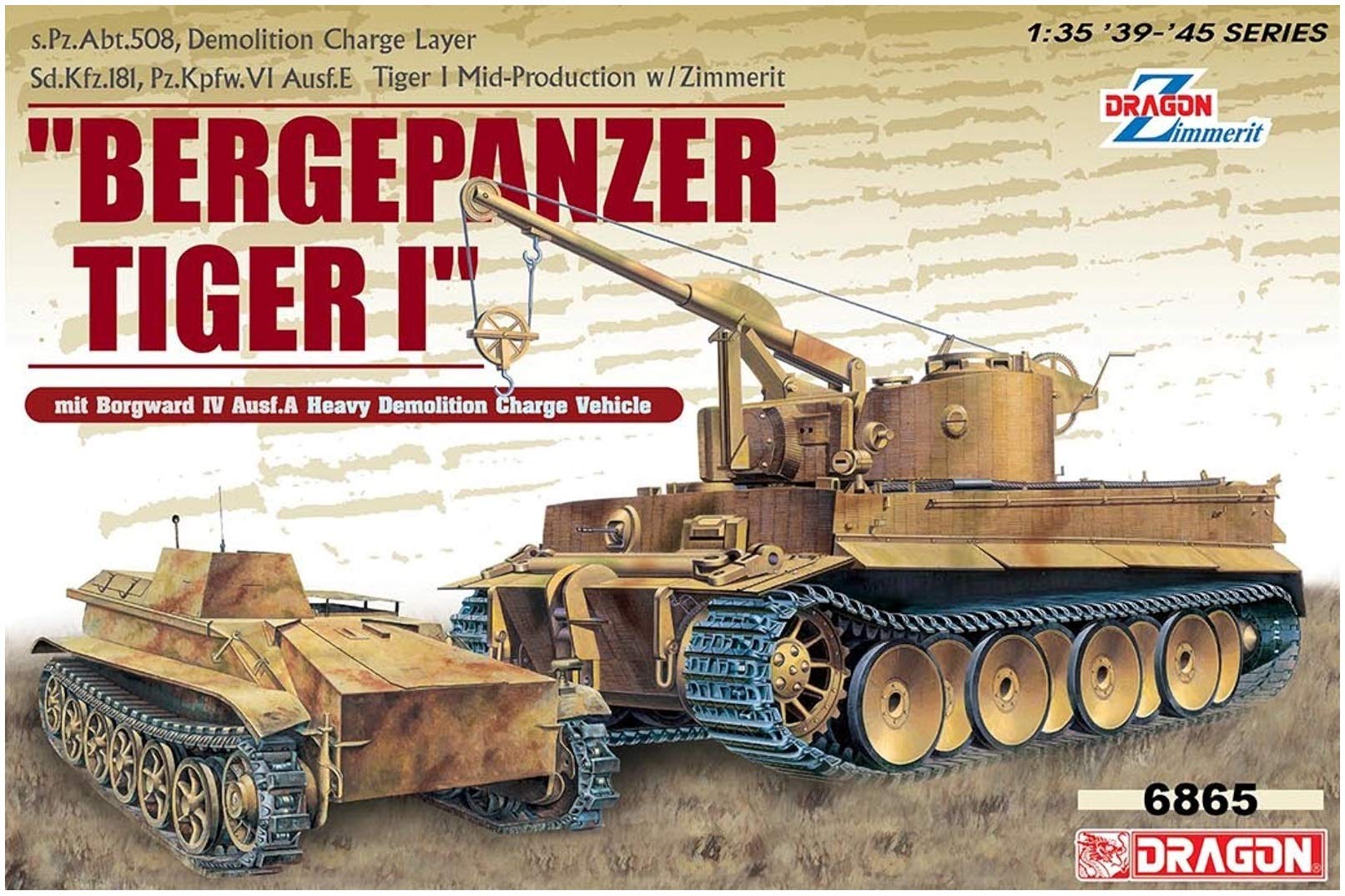 

Dragon Scale World War II German Bergepanzer Tiger 1 Borgward 4A Set Plastic Model Kit DR6865 1/35 &
