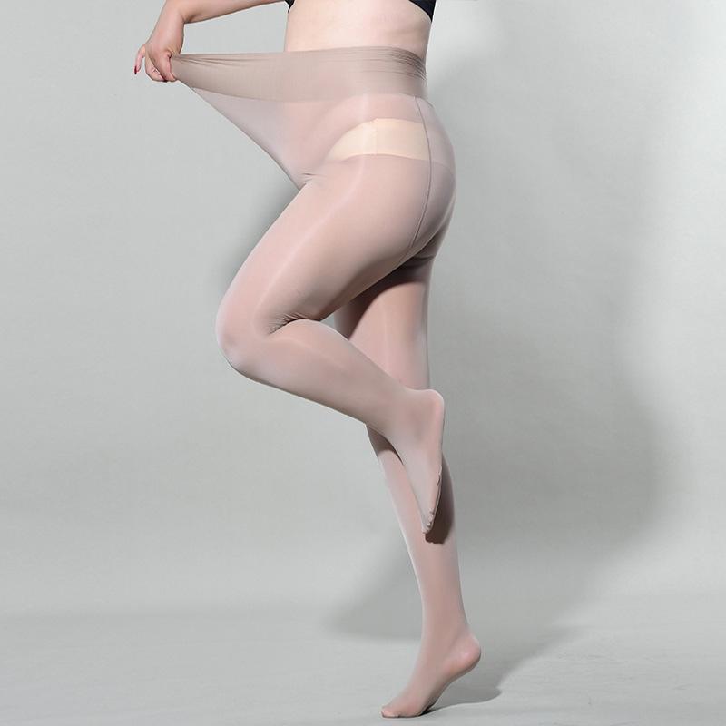 6D thin horse oil black stockings bright sexy smooth open crotch pantyhose plus crotch plus size 150kg