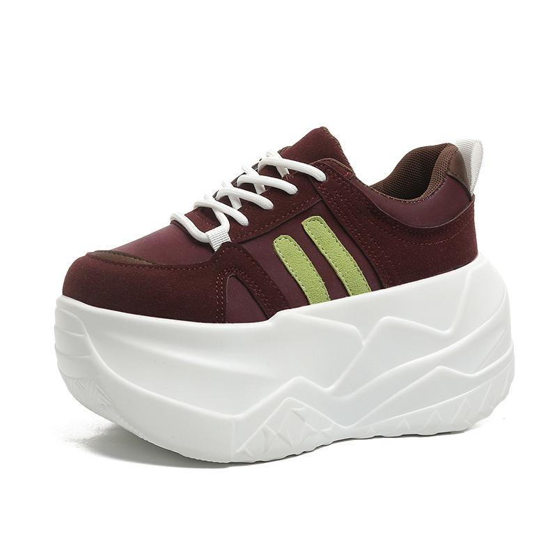 Fashion 10CM Microfiber Leather Chunky Sneakers New Autumn High Platform Wedge Heels Casual Shoes Breathable Comfortable Dad Shoes