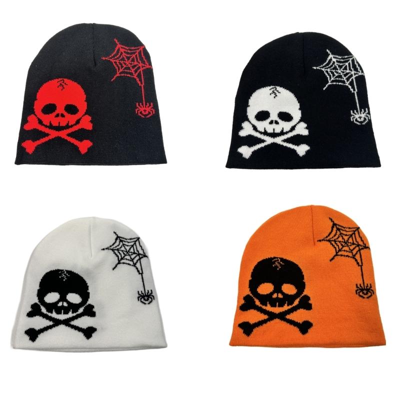 Jacquard Skull Pattern Handmade Elastic Hat Soft Winter Warmer Knitted Hat Cold Winter Presents for Students Teens