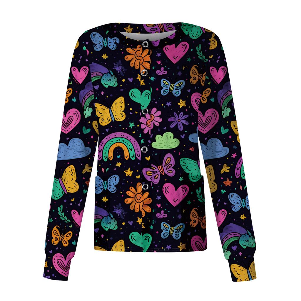 Women's Casual Long Sleeve Single Breasted Printed Dry- Top