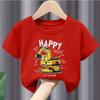 Summer Short Sleeve Tshirt for Girls Excavator Print Casual Comfortable round Neck Childrens Wear Boys Polyester Fabric