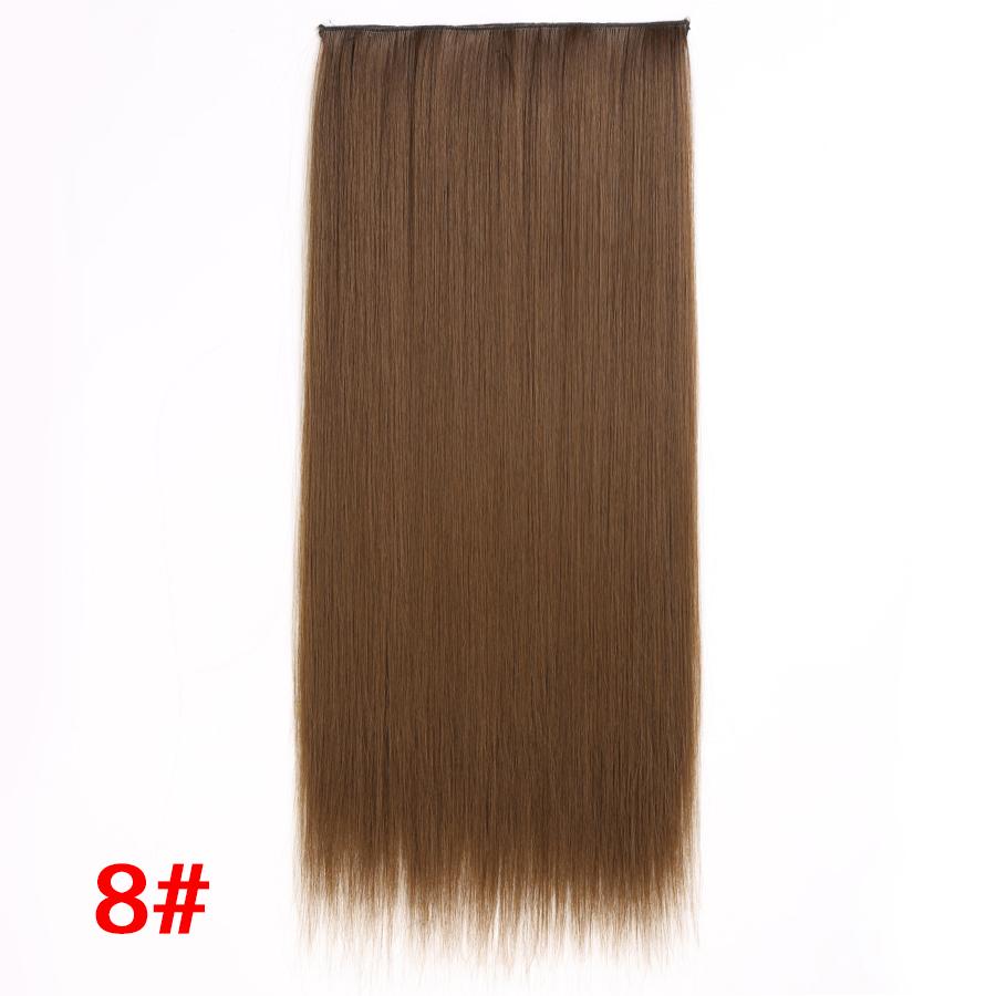 Leeons 5 Clips In Hair Extensions Synthetic Straight Heat-Resisting Fiber Clip On 24 Inch Blonde Brown Fashion Color For Women