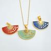 Hot-Selling Enamel Gold-Plated Fan Pendant Necklace - Retro Chinese Style for Women