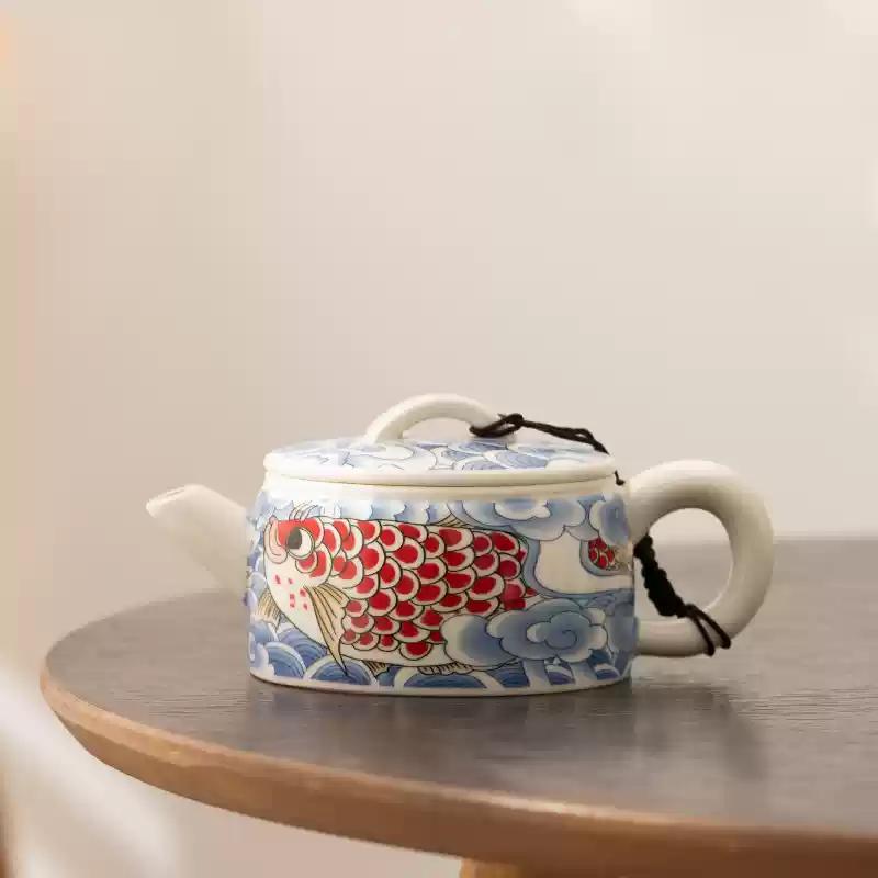 

Household Ceramic Fish Play Hanwa Teapot Chinese Style Tea Pot Single Pot Puer Tea Kung Fu Tea Set