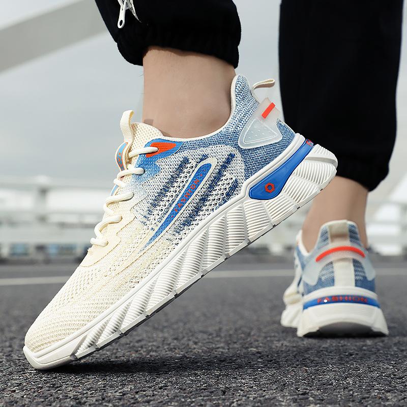 Four Seasons Men's Large Size Sneakers Rubber Wear-resistant and Non-slip Full Palm Fly-woven Lightweight Running Shoes Trendy Men's Casual Shoes