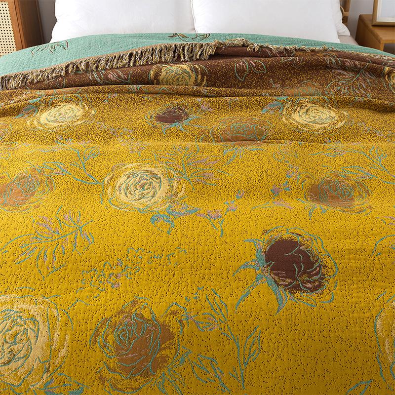 Cotton Gauze Jacquard Throw Blanket Towel Quilt Cover Blanket Office Nap Blanket Household Sofa Towel For Couch Bed Spread Use