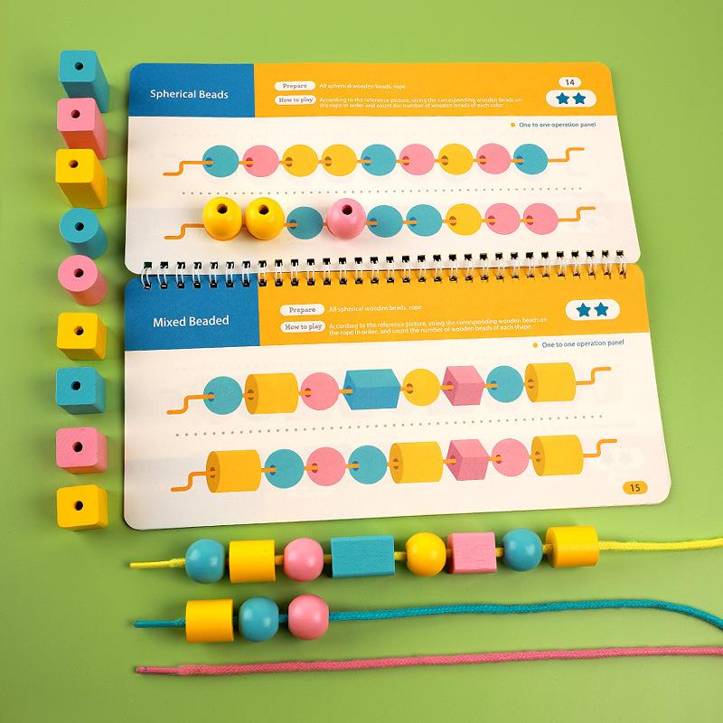 

Kids Montessori Wooden Lacing Toy DIY Wooden Beads Logical Thinking Concentration Training For Children Beads Threading Toys