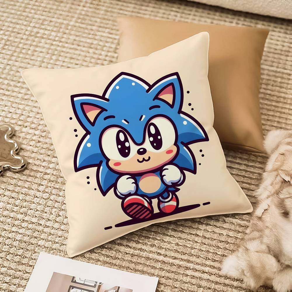 Cool Character S-Sonic-MT The Hedgehog Pillow Case Comfort Sofa Bed Silky Elegant Invisible Zipper Decorative Cushion Cover