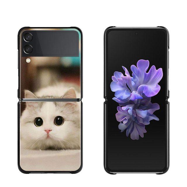 Cute Cat Kitten Phone Protective Case For Samsung Galaxy Z Flip3 5g Back Cases For Samsung Z Flip Capa Black Shell Fundas