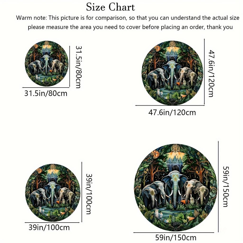 Crystal Velvet Carpet1pc Tropical Rainforest Elephants Mat - Non-Slip Jungle Mat with Elephant Herd, Rubber Backing Floor Mat Fo