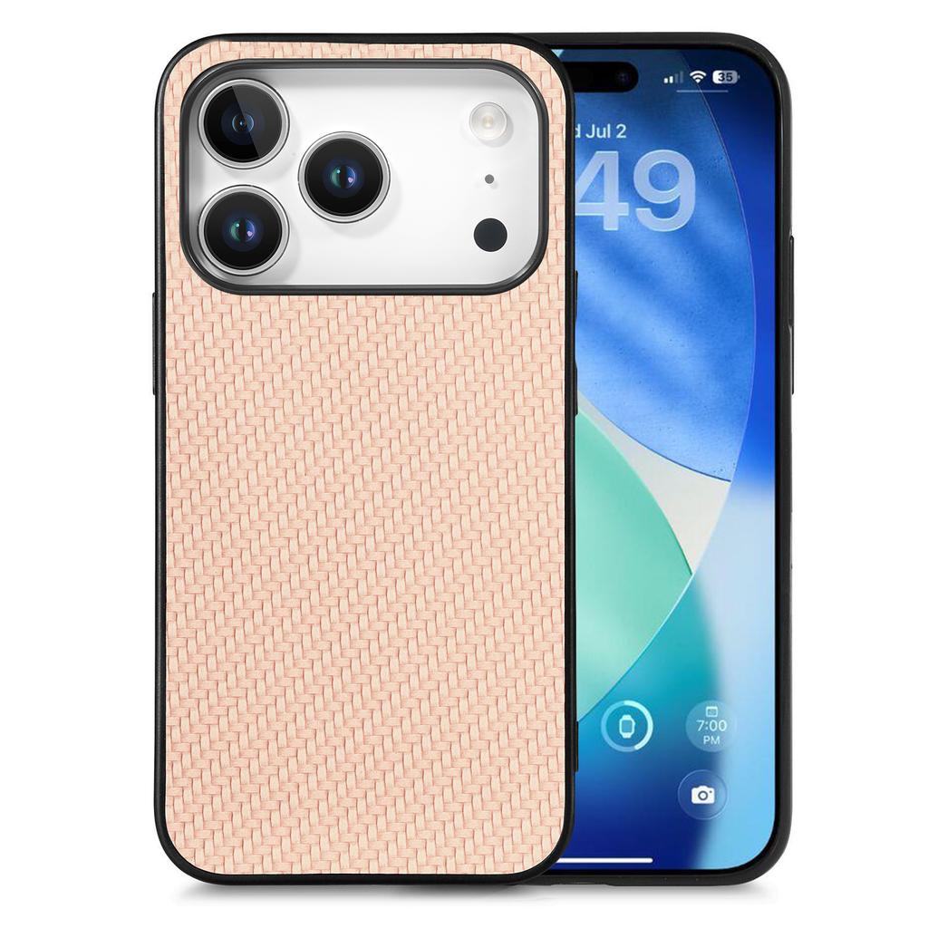 Para Capa de iPhone 17 Pro Textura de Fibra de Carbono PU+PC+TPU Capa Traseira de Telefone