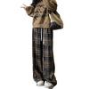 FEISEDY Check Loose Wide Leg Check Long High Straight A8146 Women's Pants, Fit, Pants, Pattern, Pants, Waisted, Pants, Casual, Slimming,