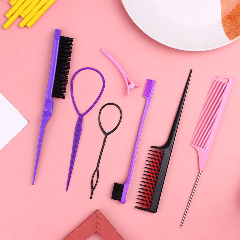6/10Pcs Hair Styling Comb Set Teasing Hair Brush Triple Teasing Comb Rat Tail Combs Edge Brush Hair Tail Tools Braid Tool Loop
