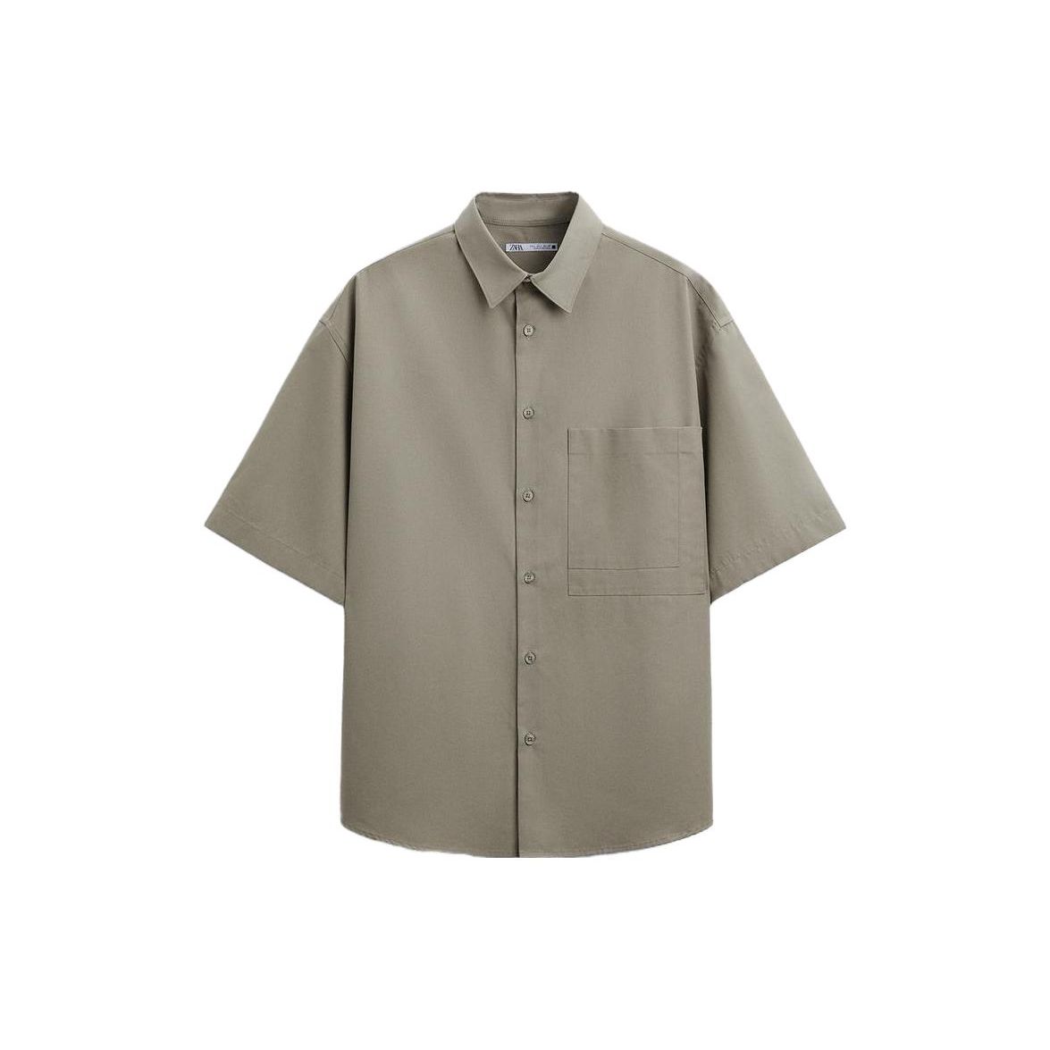 

Zara Square Neck Casual Short Sleeve Shirt Men tops Gray 05589560806-33 S