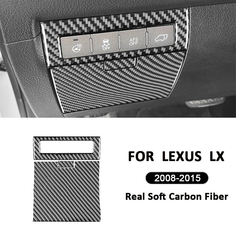 For Lexus LX 2008-2015 Carbon Fiber Auto Driver Side Storage Box Panel Control Buttons Switch Frame Decoration Interior Sticker