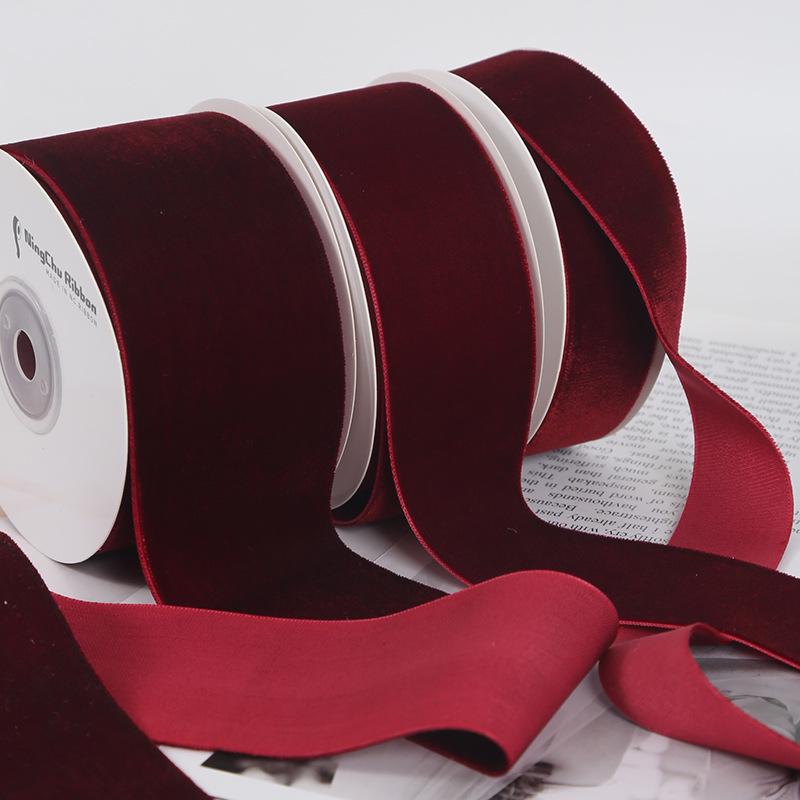 Burgundy Velvet Flocking Ribbon for DIY Bows & Gift Packaging