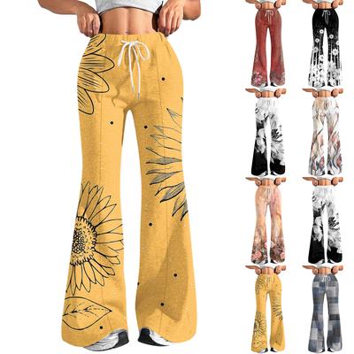 Damenmode Lockerer Kordelzug in der Taille Geblümter Druck Lässige Sporthose Lässige Schlaghose