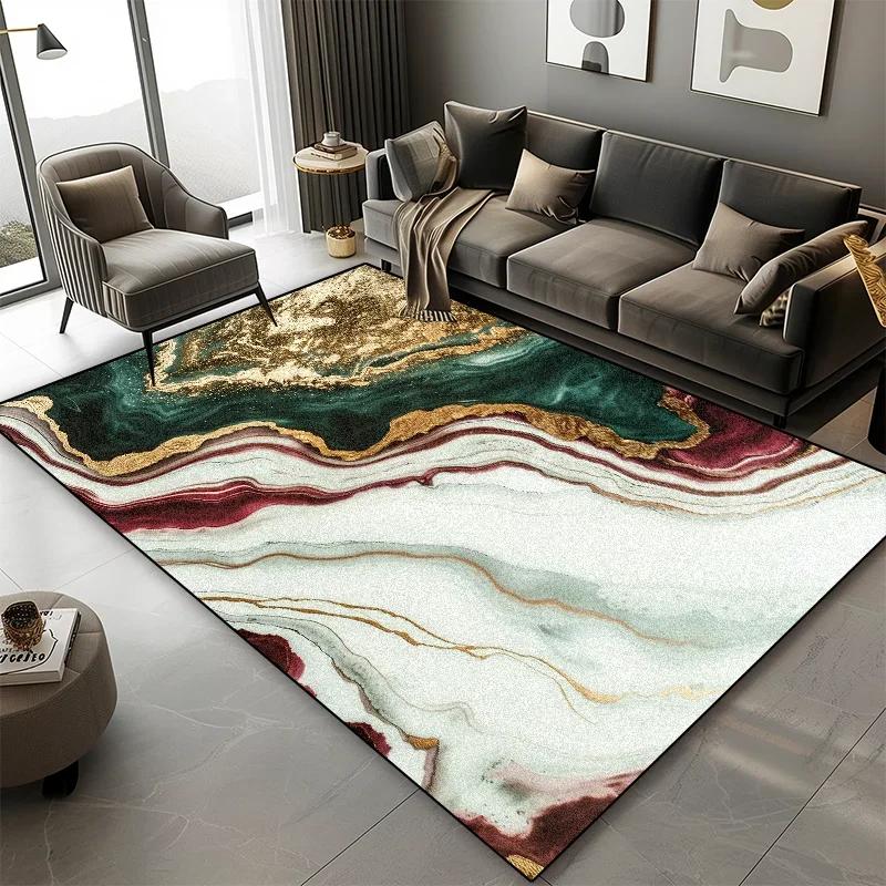 Luxury Marble Carpet Living Room European Style High-grade Non-slip Soft Large Rugs Bedroom Decoration Bedside Plush Floor Mats