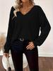 European & American Women's V-Neck Solid Sweater - Autumn Long Sleeve Casual Loose Bow Top