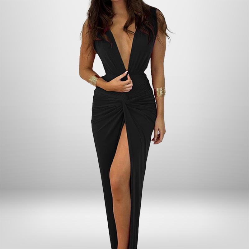 Sommer Damen Temperamentvoll und Elegant Einfarbig Hochtailliert Ärmellos Langes Kleid