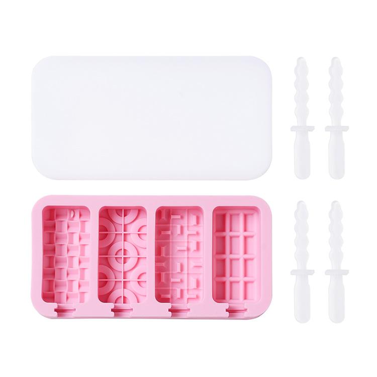 4 Cavities Simple Ice Cream Silicone Mold With Lid Popsicle Ice Cube Tray Mold Homemade Cheese Sticks Gifts Kitchen Accessories