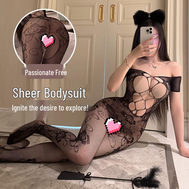 Women's Mesh Bodysuit Stockings with Open Crotch for Playful Adult Wear