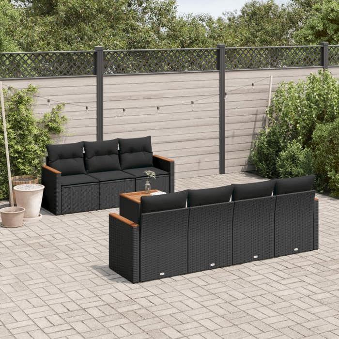 VidaXL Garden Lounge Set with Cushions 8 Pcs, Patio Sofas, Patio Furniture Set, Outdoor Furniture, Black 3258205