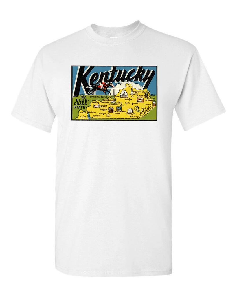Retro Travel Tee T Shirt Vtg Art Souvenir Kentucky Bluegrass State Tourist Art