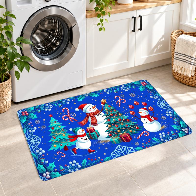 Flannel Kitchen Mat Christmas Soft Area Rug Non Slip Floor Carpet Home Decoration