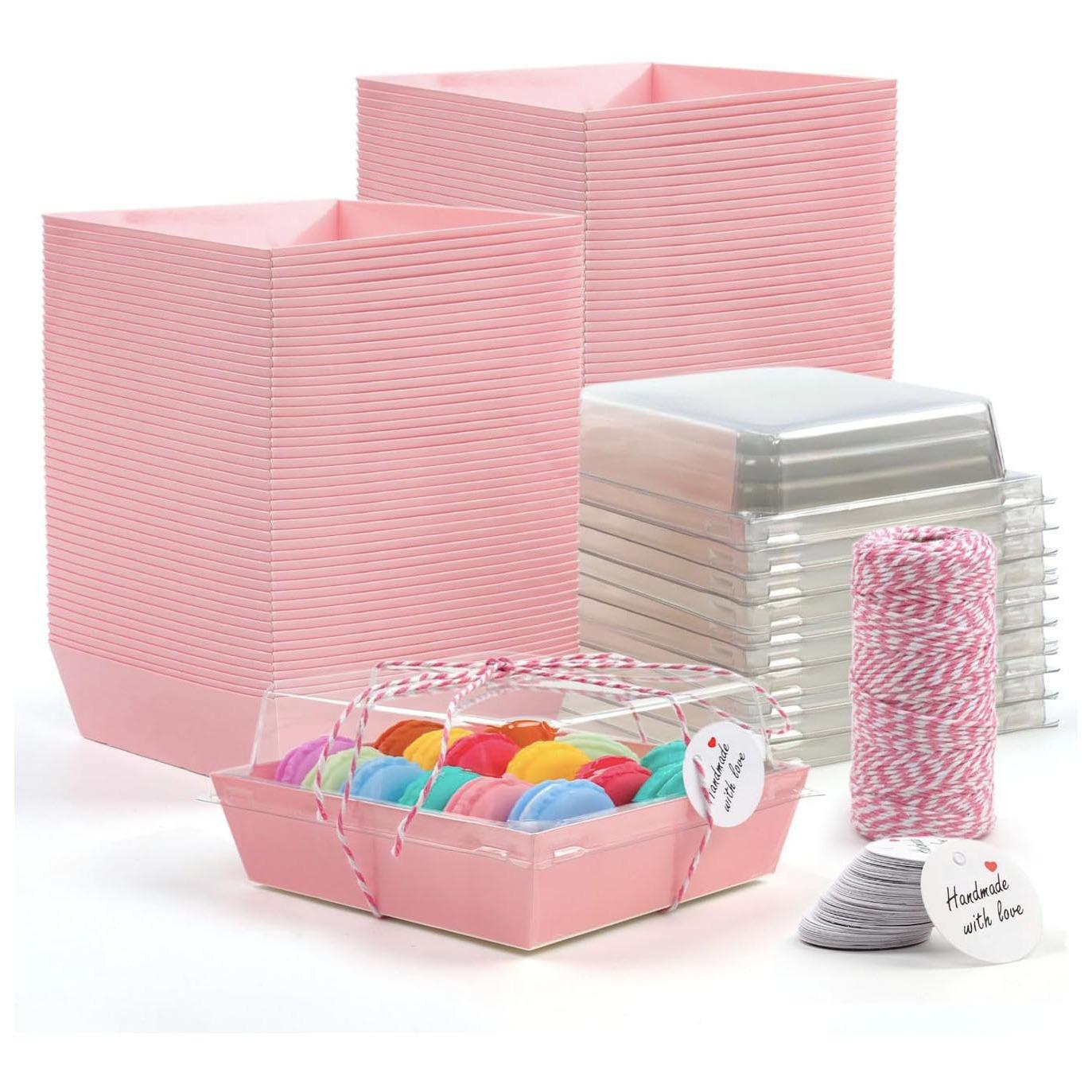 

10 шт. Прозрачные коробки для упаковки выпечки и сэндвичей, Коробки для десертов и тортов, Контейнеры для многослойной еды и лунных пряников из снежной кожи на вынос 20pcs розовый