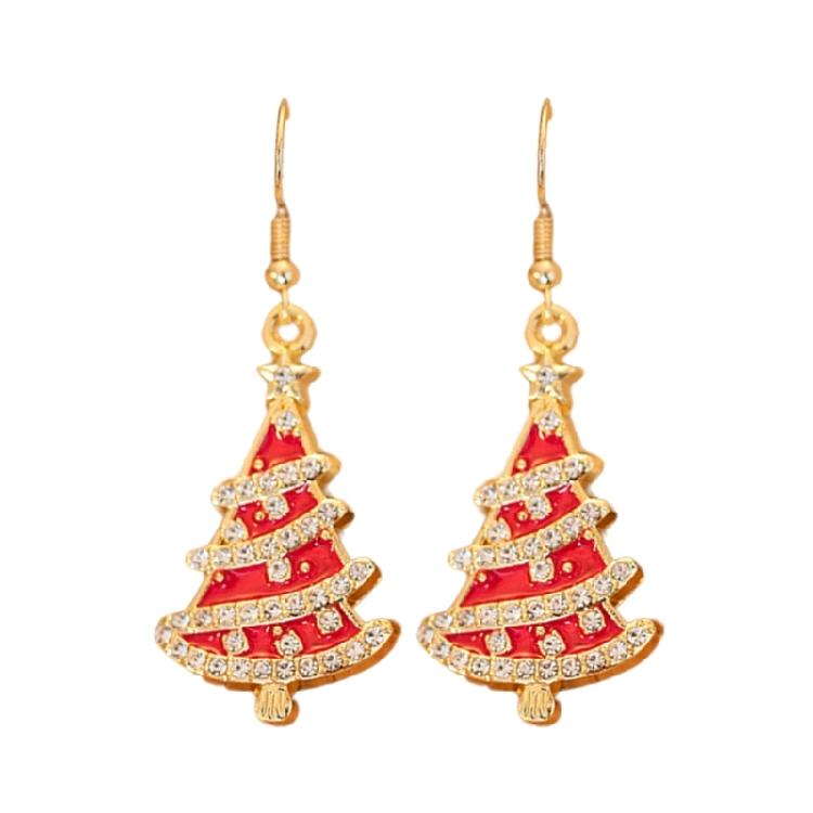Holiday Rhinestones Christmas Earrings Lightweight Alloy Construction Ear Studs Red/Green Party Jewelry Gift