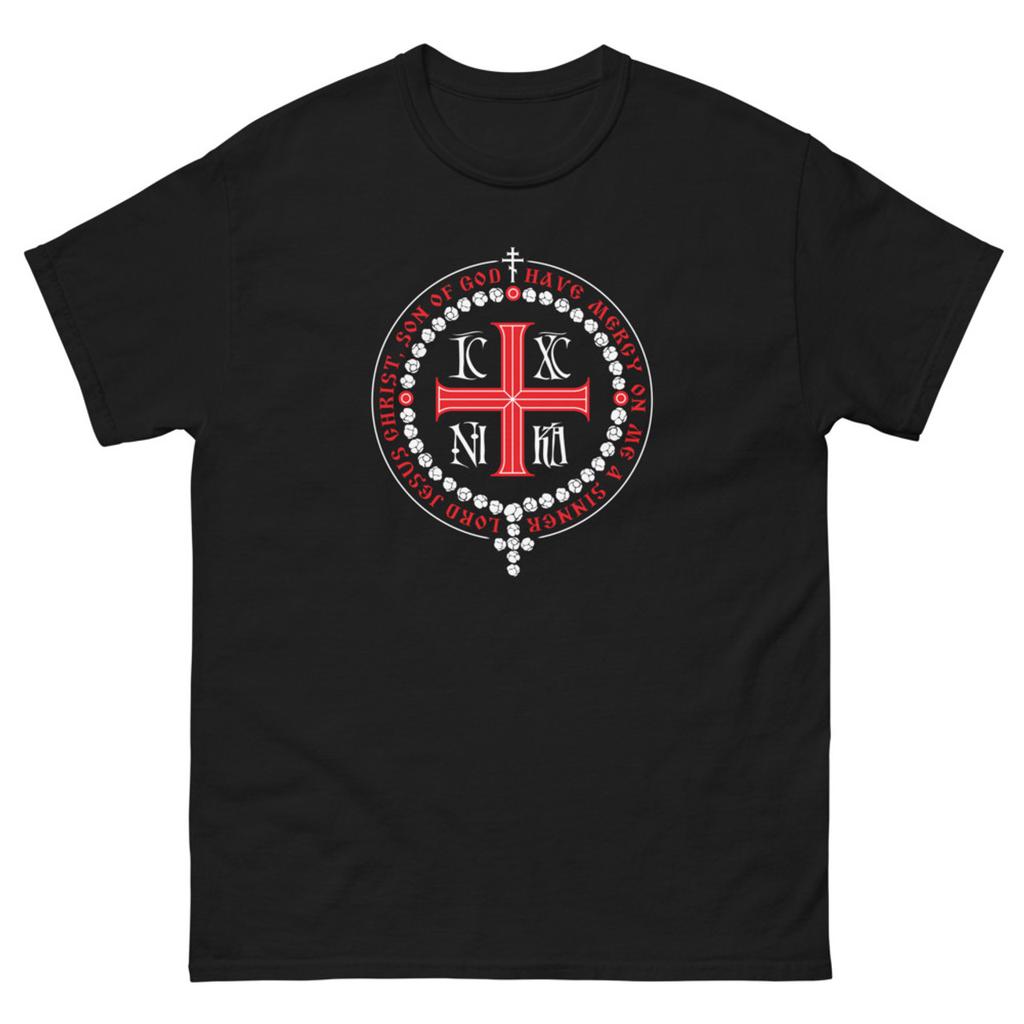Preghiera di Gesù ICXC NIKA Croce Ortodossa Maglietta 100% Cotone Girocollo Manica Corta Estiva Casual Uomo Streetwear