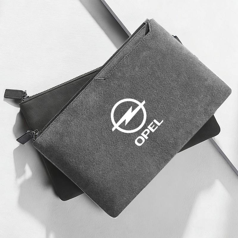 Car Portable Suede Storage Zipper Bag Travel Data Cable Headphone Bag For Opel Mokka Corsa Astra Phev Grandland Hybrid Accessory