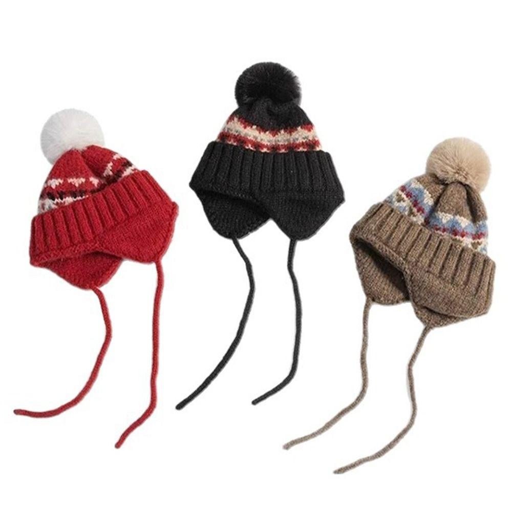Ear Protection Knitted Cap Warm Beanie Hats Fashion Bomber Hat  for Women