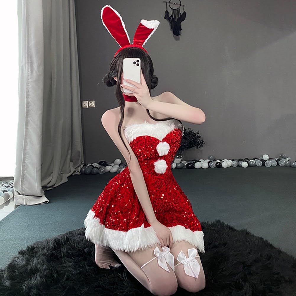 Christmas Cosplay Santa Costume One Piece Christmas Fancy Dress JK Uniform Skirt Cute Sexy Popular Santa Costume Adult Costume Santa Claus Bunny Girl