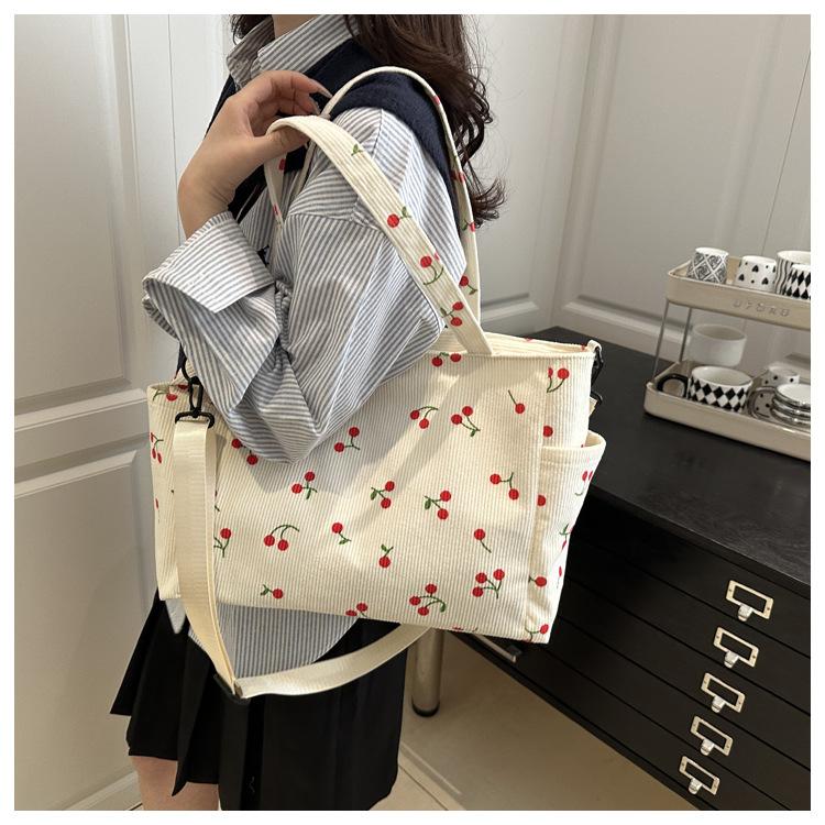Large Capacity Bucket Tote Bag Cotton Casual Shoulder Handbag for Women