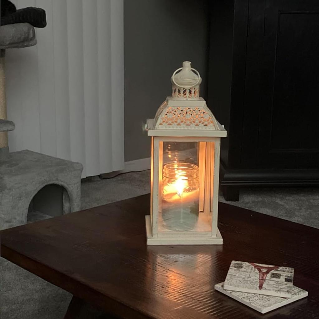 NEEDOMO 14.4" Lanterns Decorations Indoor, Hanging Candle Lantern Outdoor, Vintage Large Lantern Decor with Clear Glass, Metal Candle Holder for