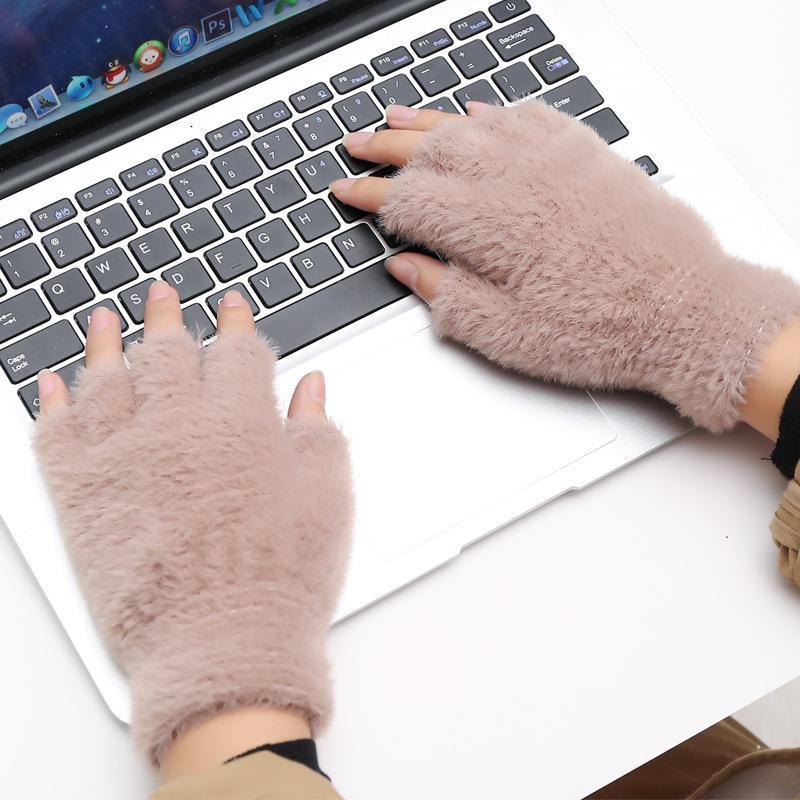Plush Half-Finger Nylon Mink Velvet Gloves for Men & Women - Warm & Thick for Autumn and Winter