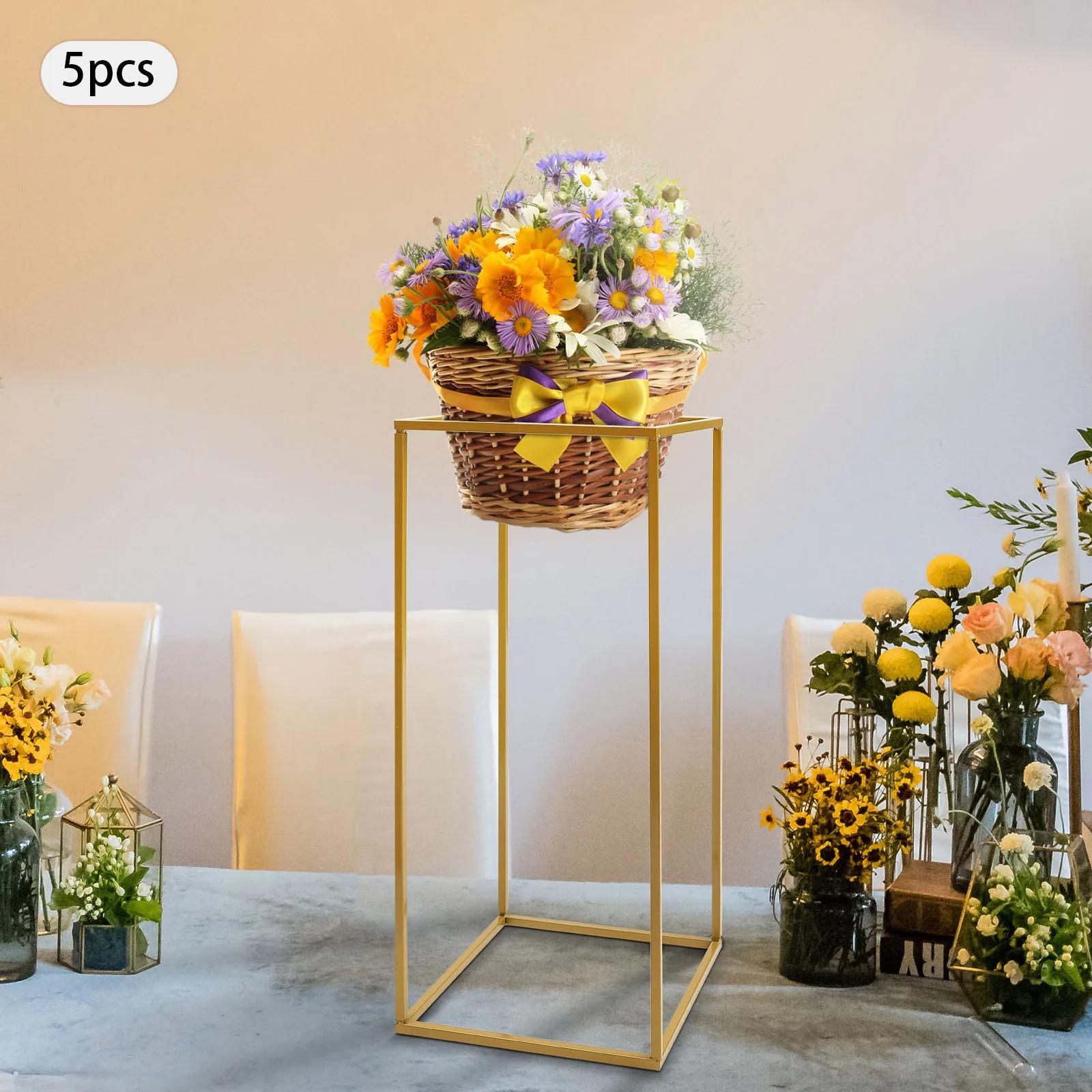 

5-Piece Set 60cm Wedding Flower Stands Gold Geometric Iron Aisle Markers Removable Square T-Stage Decor for Elegant Celebrations United States