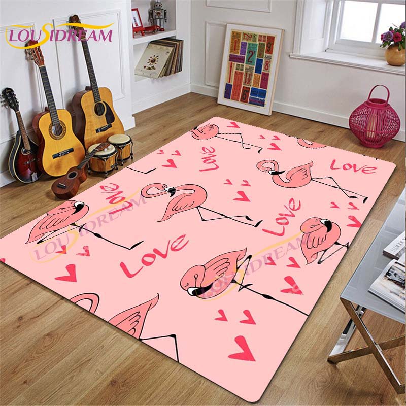 3D Flamingo Rug Carpet for Livingroom Bedroom Kids Room Colorful Modern Rug Non Slip Floor Carpet INS Style Decor Flower Carpet