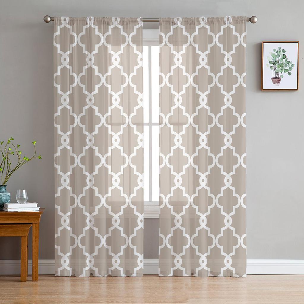 White Geometric Morocco Sheer Curtains for Living Room Modern Voile Curtain Bedroom Tulle Curtains Window Drapes Decor