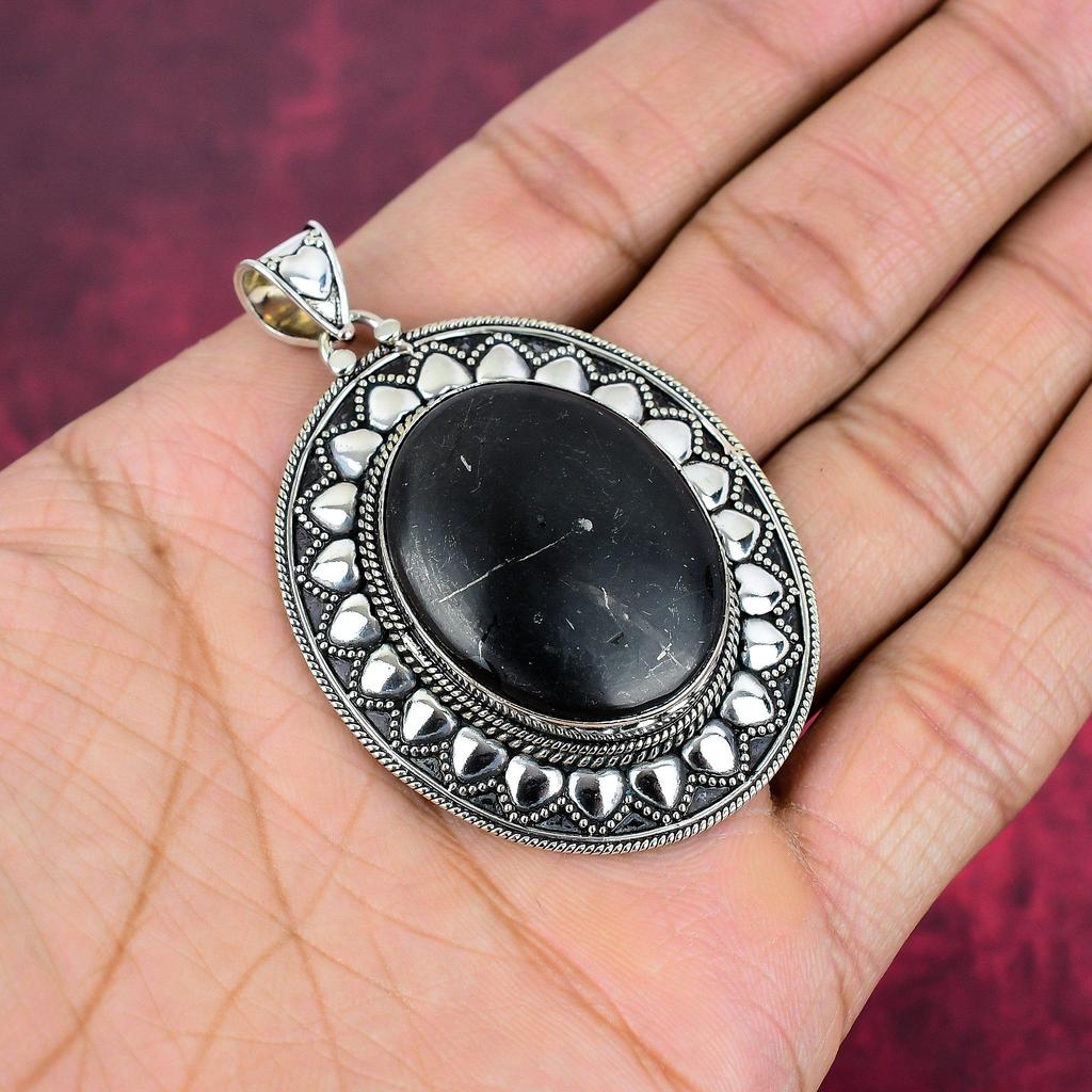 Shungite Pendant, 925 Solid Sterling Silver Gemstone Jewelry, Handmade Pendant, For Thanksgiving