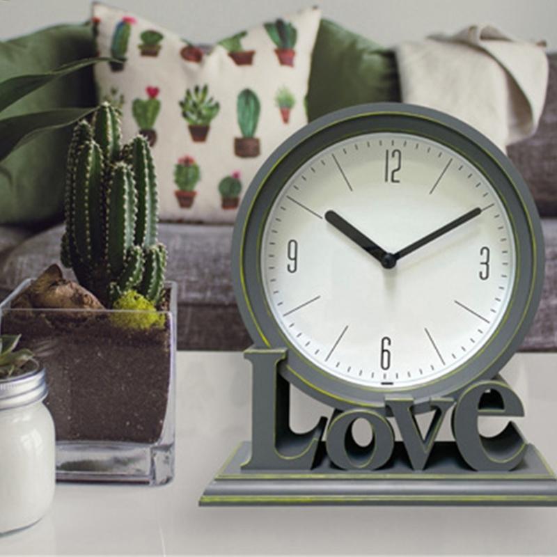 Stylish Quiet Movement Desktop Clock Love Letter Mantels Clock Decoration for Living Room Bedroom or Office Enhancing