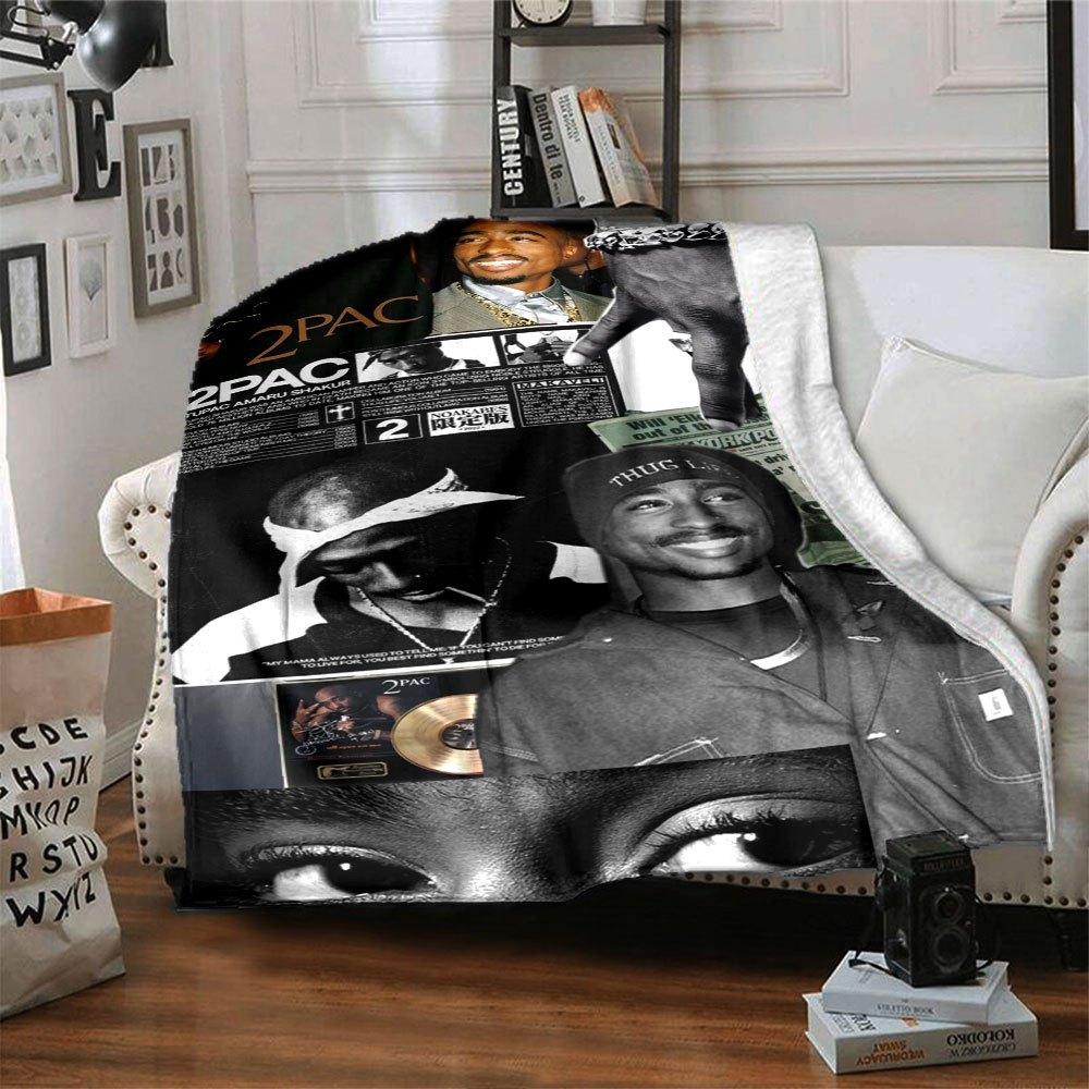 

1pc 2PacHip-Hop Blanket Soft Lightweight All-Season Multi-Purpose Throw for Sofa, Bed, Office & Picnics, French Style with Iconic Album Art D62 80cmx120cm(31inx47in)