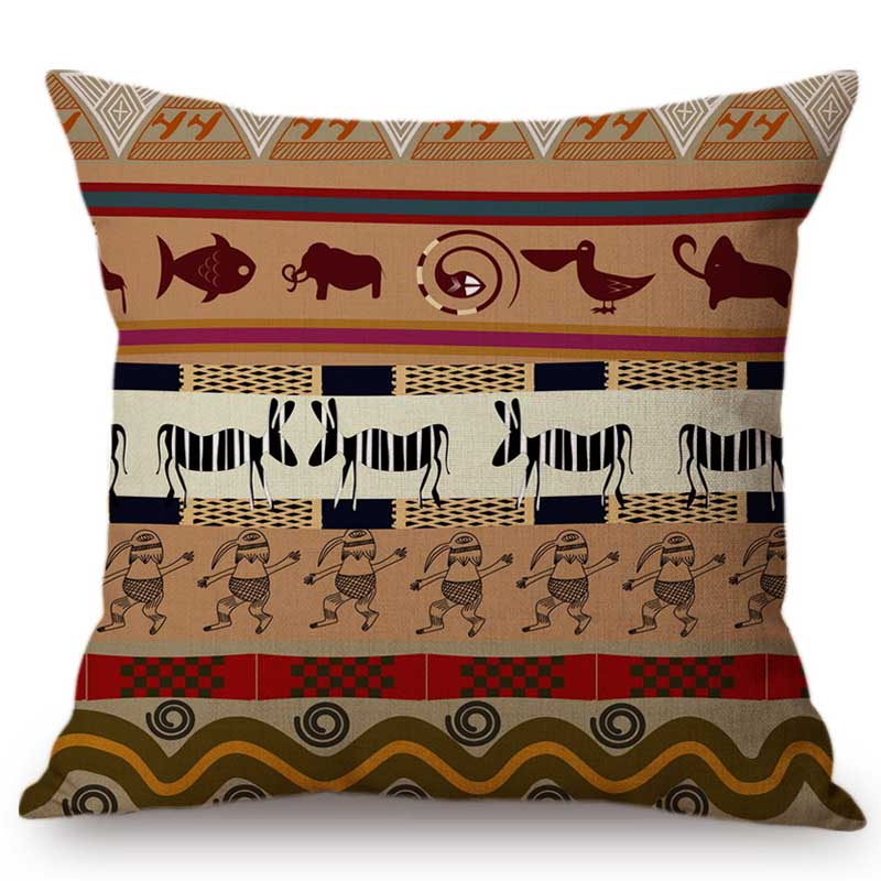 Exotic Africa Design Pattern African Hunting Animals Geometric Decorative Sofa Throw Pillow Case Cotton Linen Chair Cushion Case